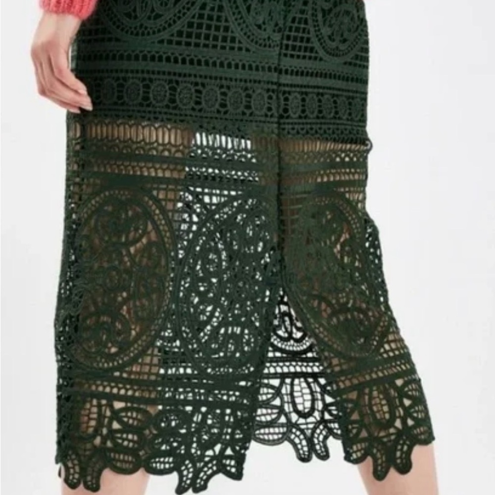 Topshop Dark Green lace Midi Skirt size 8